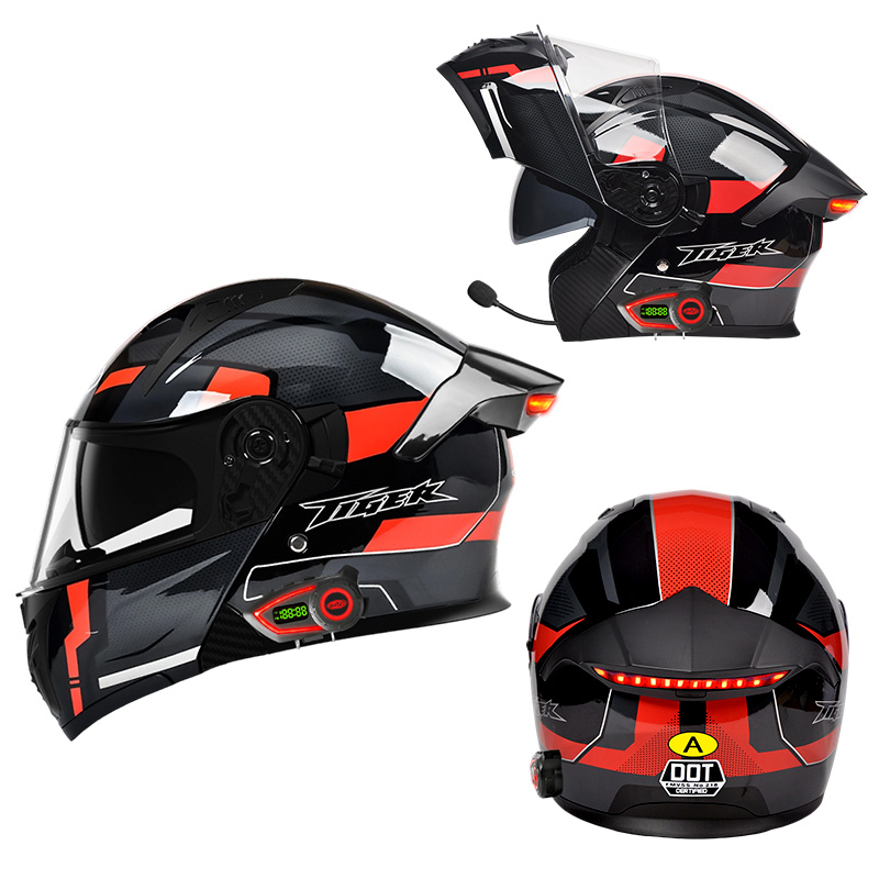 Full Face Motorcycle Helmet With Bluetooth - LED Intelligence Tail Light Motorcycle Helmet